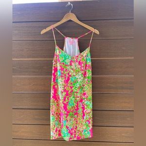 Lilly Pulitzer Size S mini spaghetti strap dress pink and green retired print